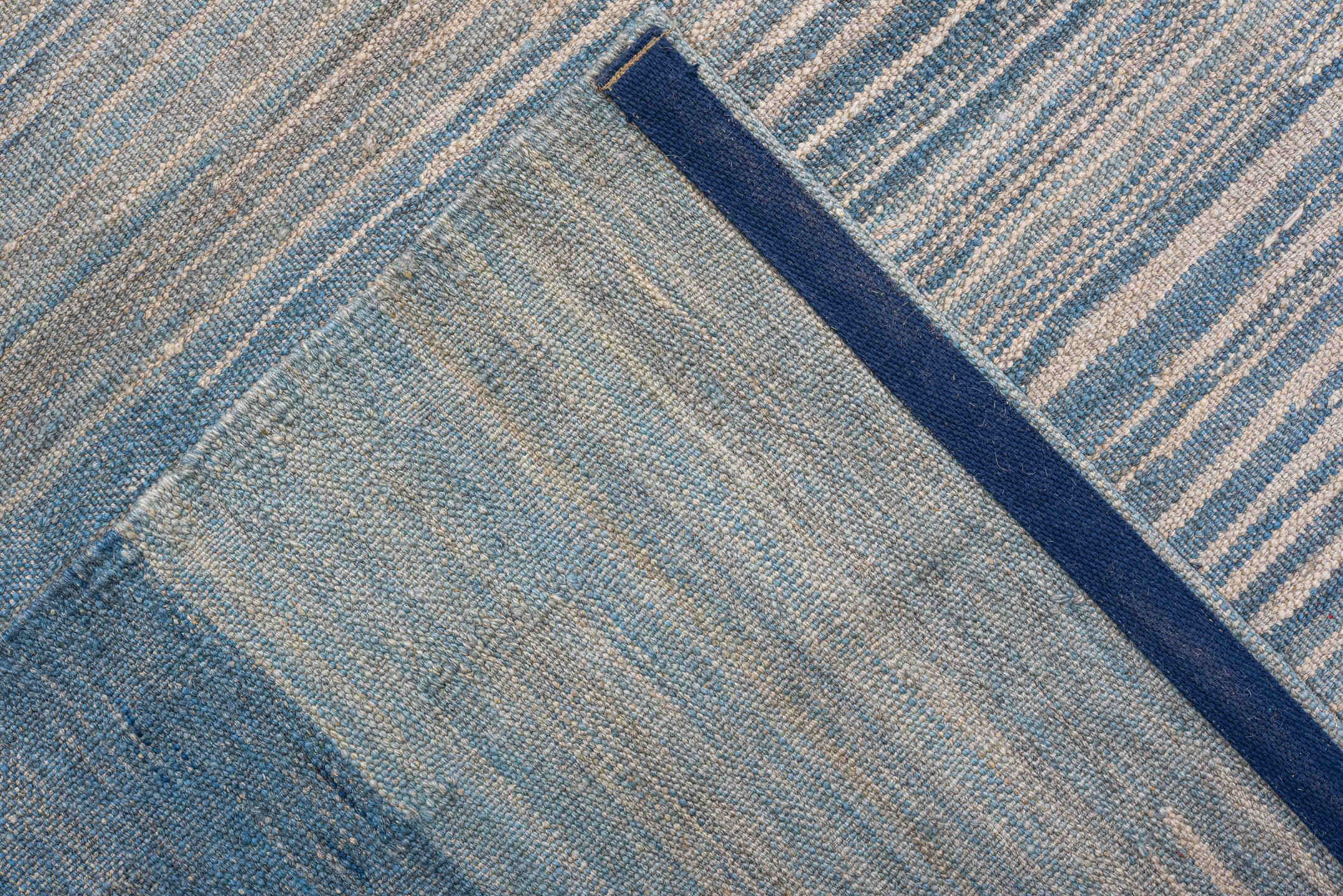 8' x 12' one-of-a-kind handmade vintage Kilim large size rug. Color palette: sky blue, ivory, slate, pale blue, gray