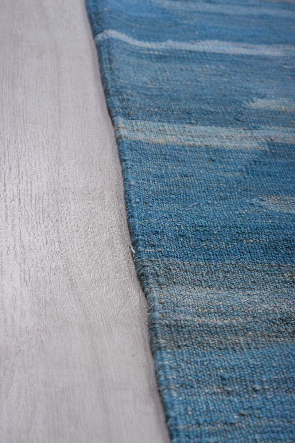 8' x 12' one-of-a-kind handmade vintage Kilim large size rug. Color palette: sky blue, ivory, slate, pale blue, gray