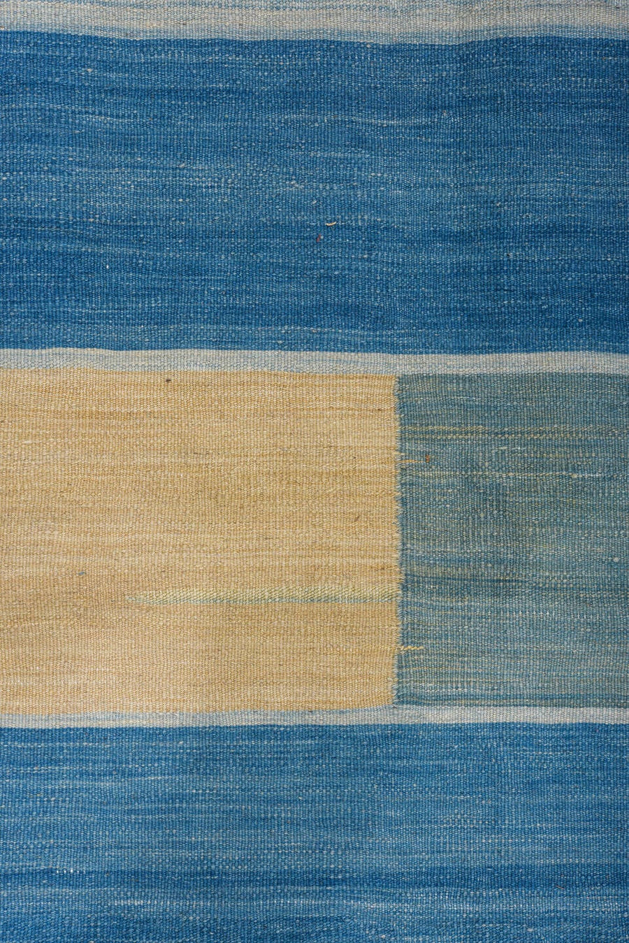 8' x 11' one-of-a-kind handmade vintage Kilim large size rug. Color palette: blue, sky blue, ivory, slate, seafoam