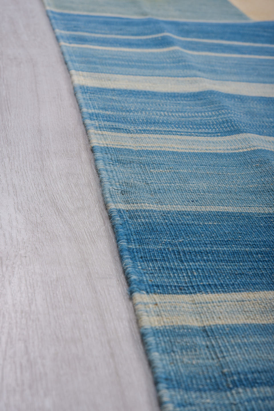 8' x 11' one-of-a-kind handmade vintage Kilim large size rug. Color palette: blue, sky blue, ivory, slate, seafoam