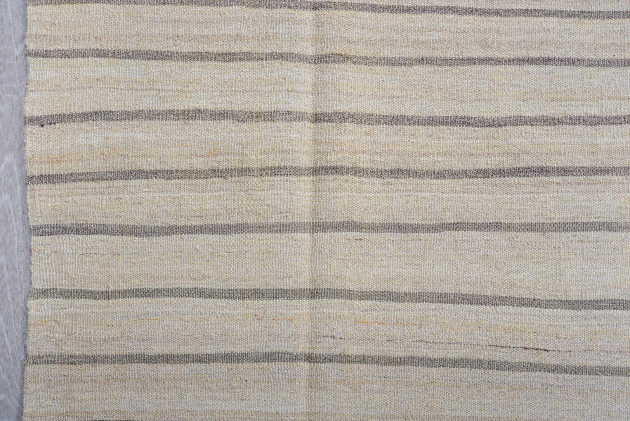 8' x 12' one-of-a-kind handmade vintage Kilim large size rug. Color palette: ivory, taupe, charcoal, cream, beige, gray