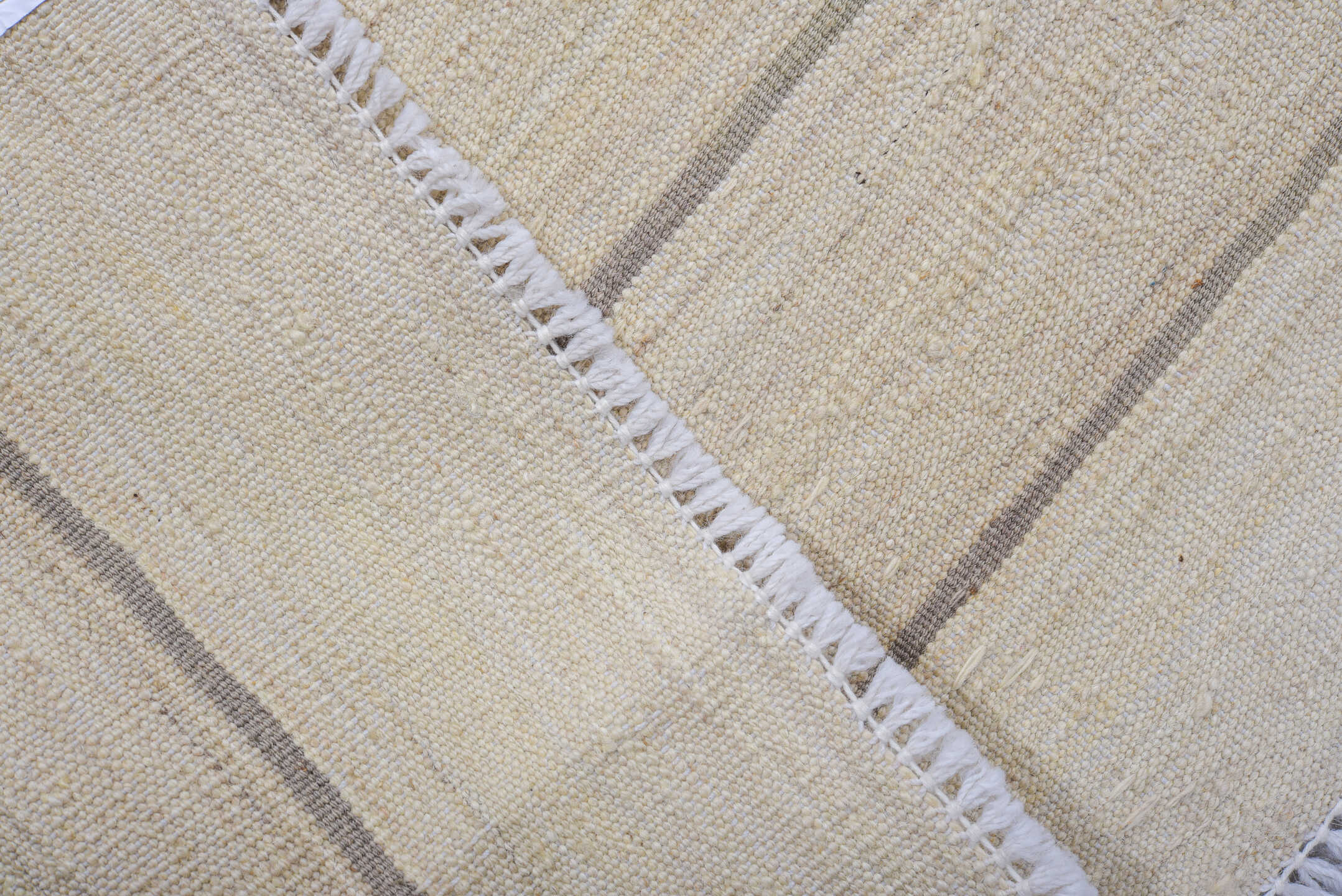 8' x 12' one-of-a-kind handmade vintage Kilim large size rug. Color palette: ivory, taupe, charcoal, cream, beige, gray