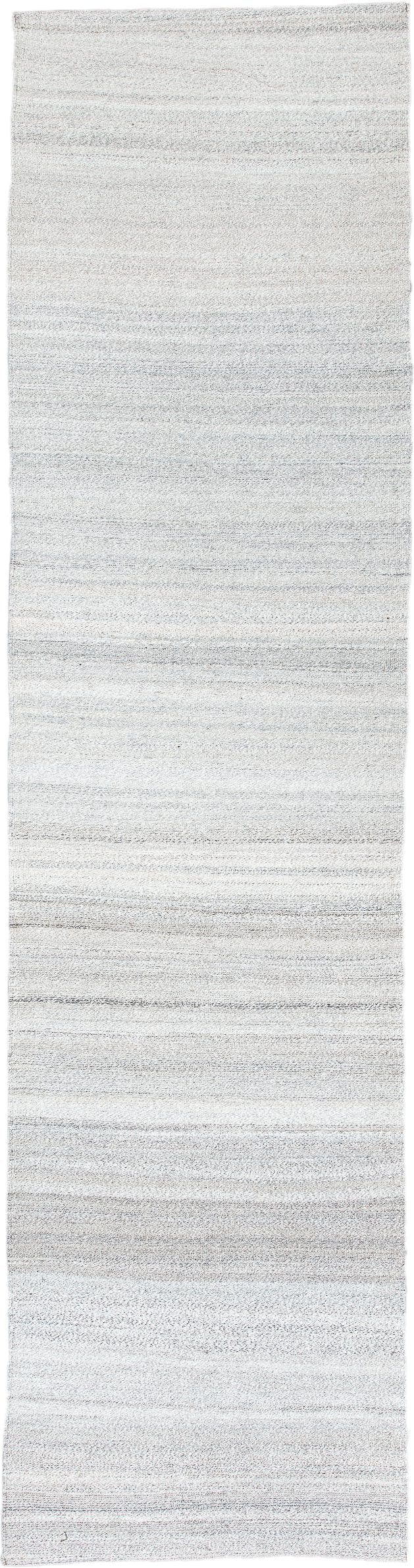 3' x 12' one-of-a-kind handmade vintage Kilim runner rug. Color palette: ivory, light gray, taupe, beige, gray