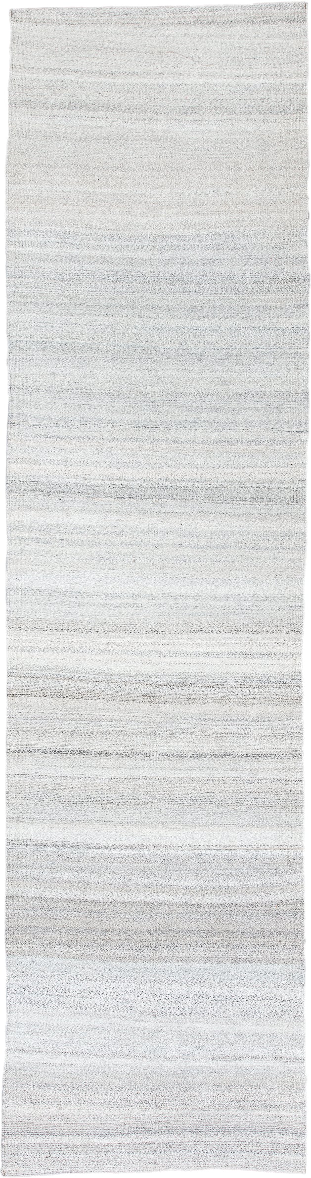 3' x 12' one-of-a-kind handmade vintage Kilim runner rug. Color palette: ivory, light gray, taupe, beige, gray