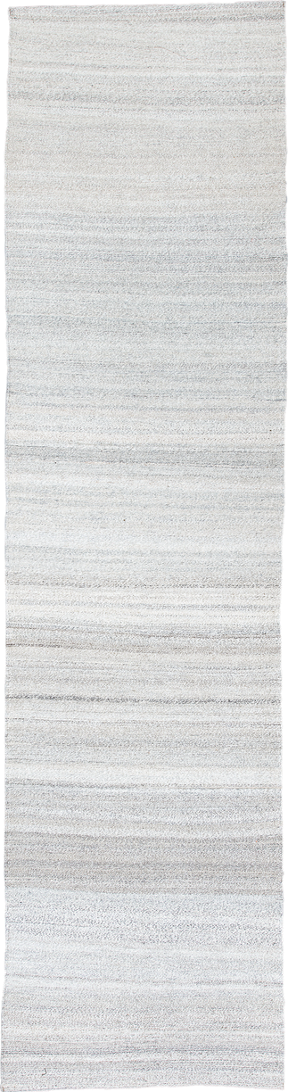 3' x 12' one-of-a-kind handmade vintage Kilim runner rug. Color palette: ivory, light gray, taupe, beige, gray