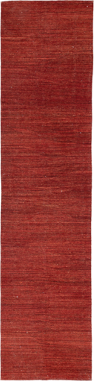 3' x 12' one-of-a-kind handmade vintage Kilim runner rug. Color palette: rust, terra cotta, sienna, mahogany, terracotta