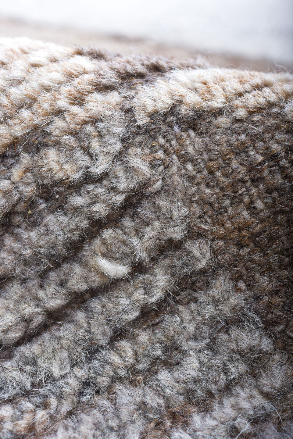 13' x 20' one-of-a-kind handmade vintage Tulu oversize rug. Color palette: taupe, gray, brown, ivory, charcoal, greige