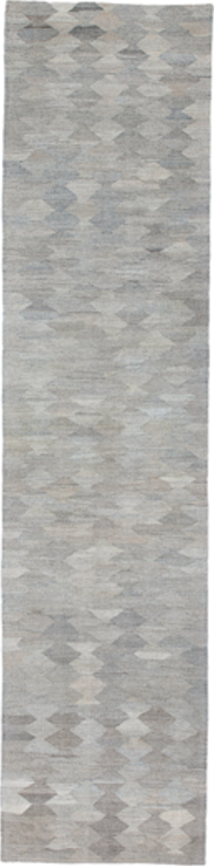 3' x 12' one-of-a-kind handmade vintage Kilim runner rug. Color palette: gray, ivory, taupe, beige