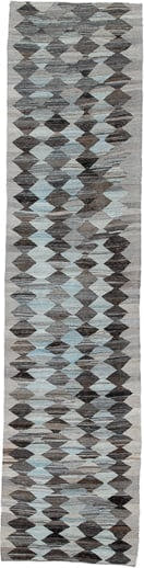 0' x 0' one-of-a-kind handmade vintage Kilim small size rug. Color palette: gray, charcoal, pale blue, ivory, taupe, black