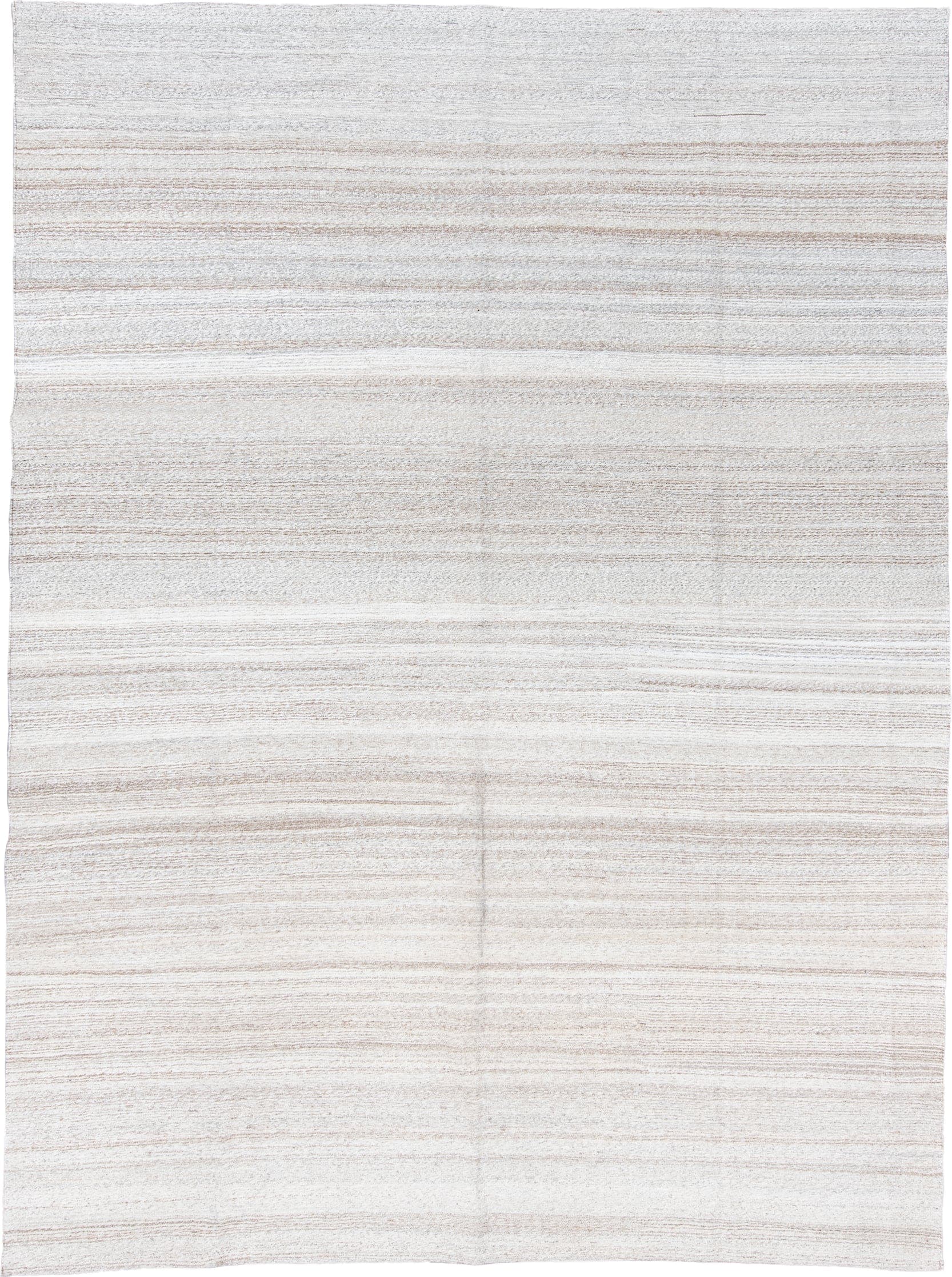 8' x 12' one-of-a-kind handmade vintage Kilim large size rug. Color palette: ivory, beige, cream, taupe, gray