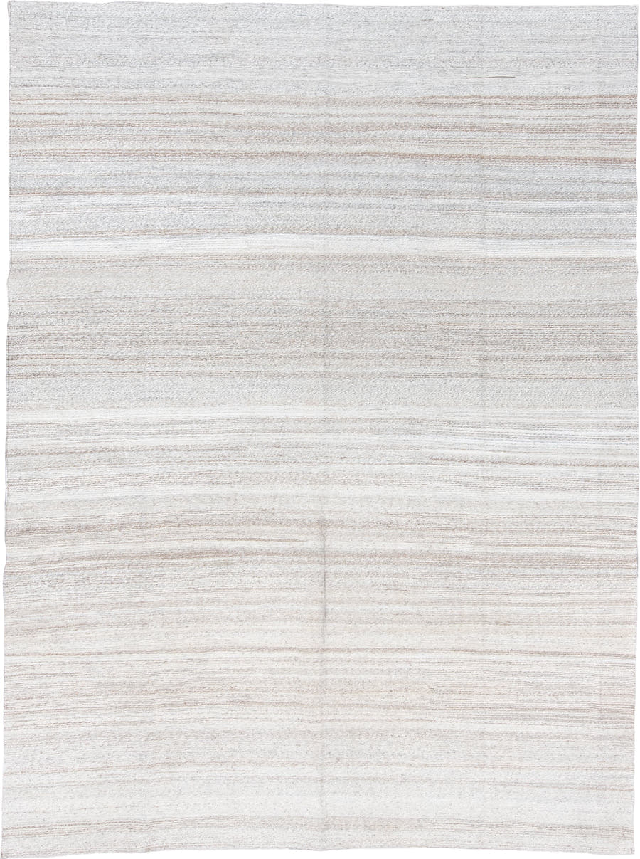 8' x 12' one-of-a-kind handmade vintage Kilim large size rug. Color palette: ivory, beige, cream, taupe, gray