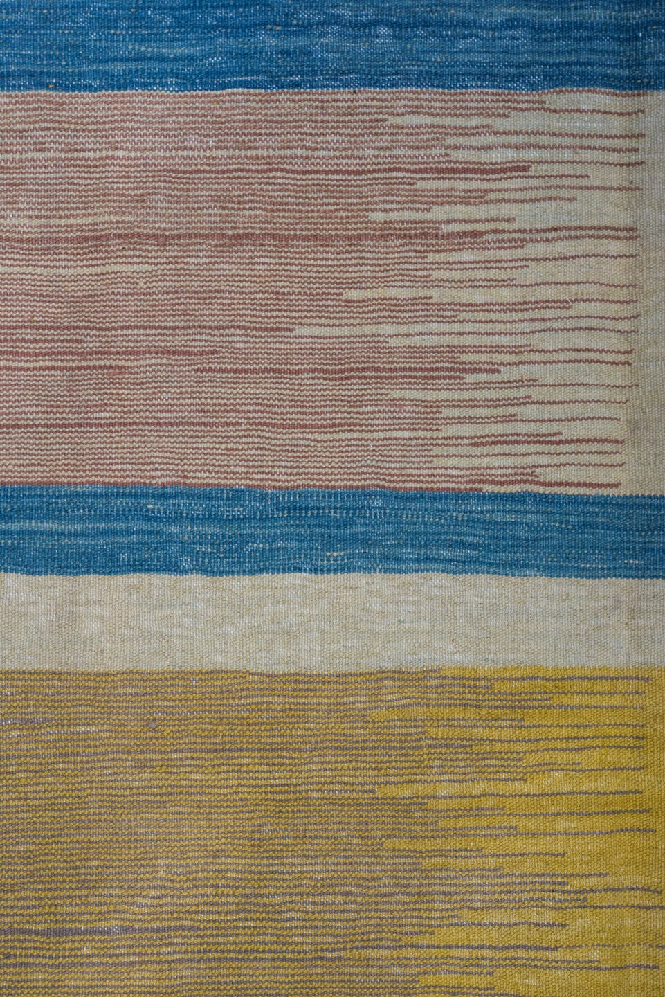 8' x 12' one-of-a-kind handmade vintage Kilim large size rug. Color palette: camel, ivory, blue, slate, dusty rose, taupe