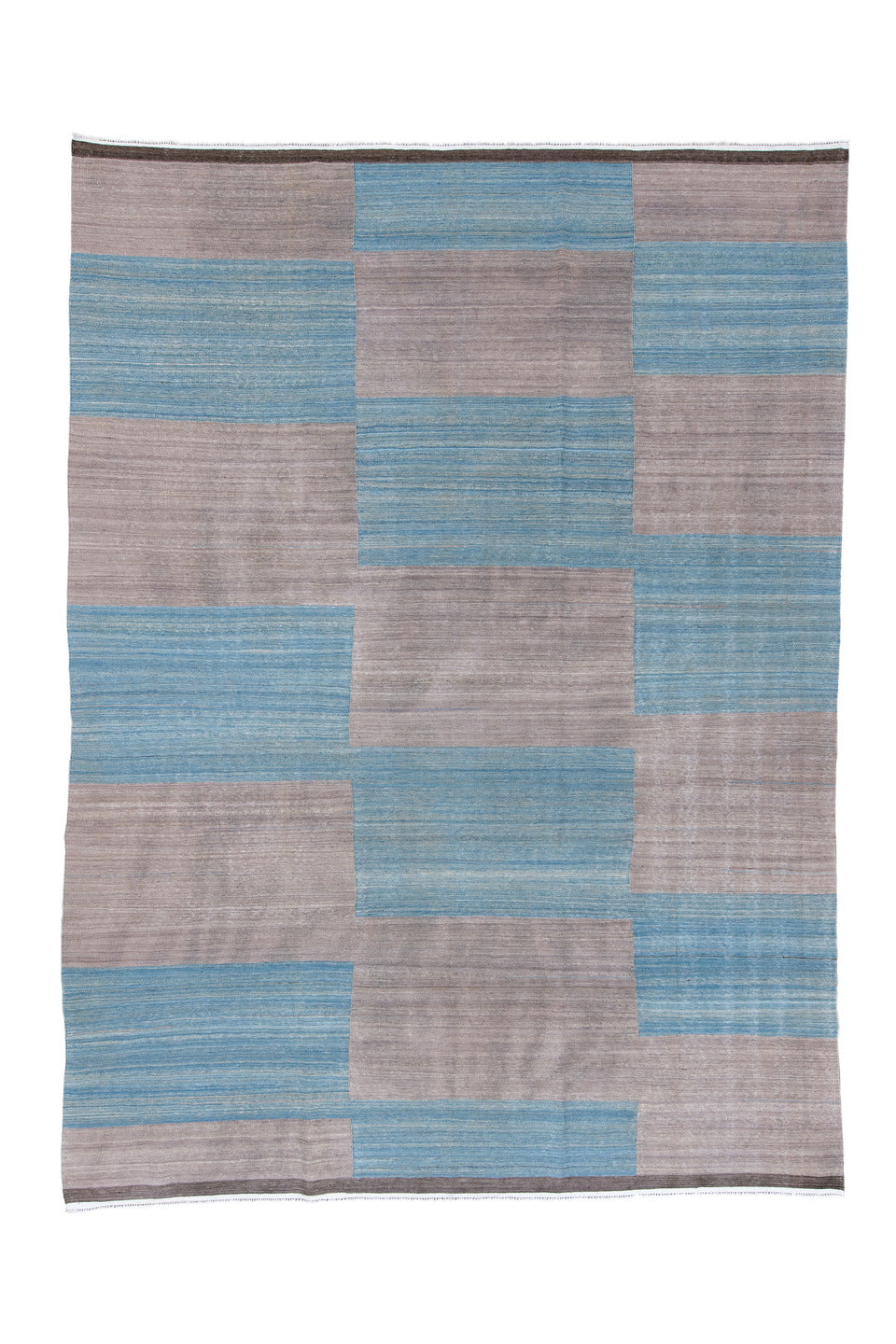 8' x 11' one-of-a-kind handmade vintage Kilim large size rug. Color palette: black, blue, brown, dark gray, dim gray, gray