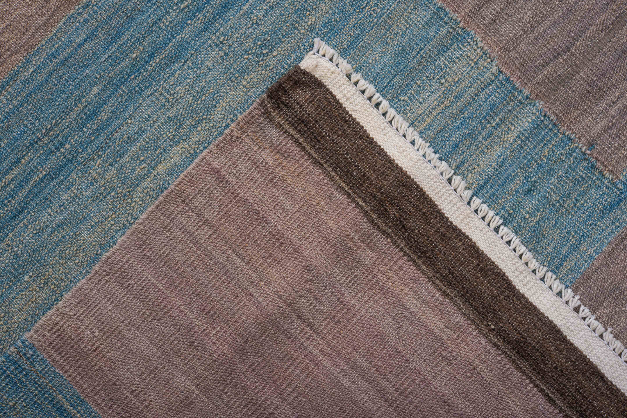 8' x 11' one-of-a-kind handmade vintage Kilim large size rug. Color palette: taupe, sky blue, charcoal, ivory, beige, gray
