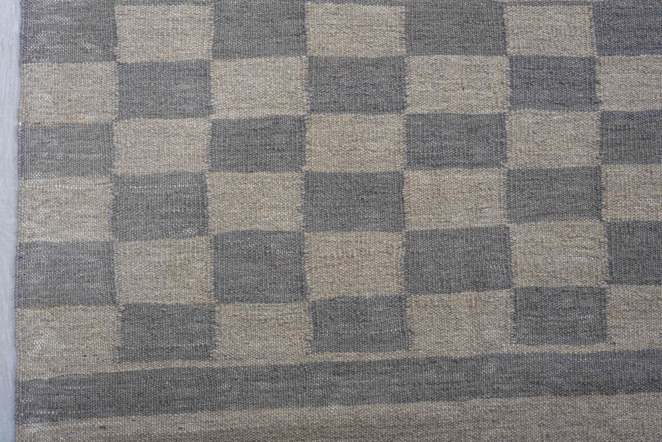 9' x 12' one-of-a-kind handmade vintage Kilim large size rug. Color palette: taupe, charcoal, rose, teal, ivory, beige, gray
