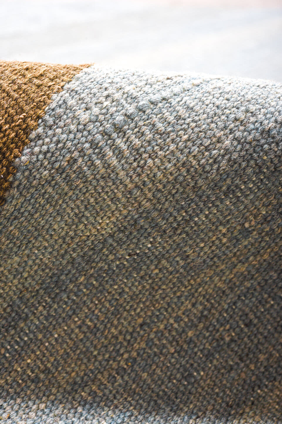 9' x 12' one-of-a-kind handmade vintage Kilim large size rug. Color palette: sky blue, taupe, olive, brown, blush, rust