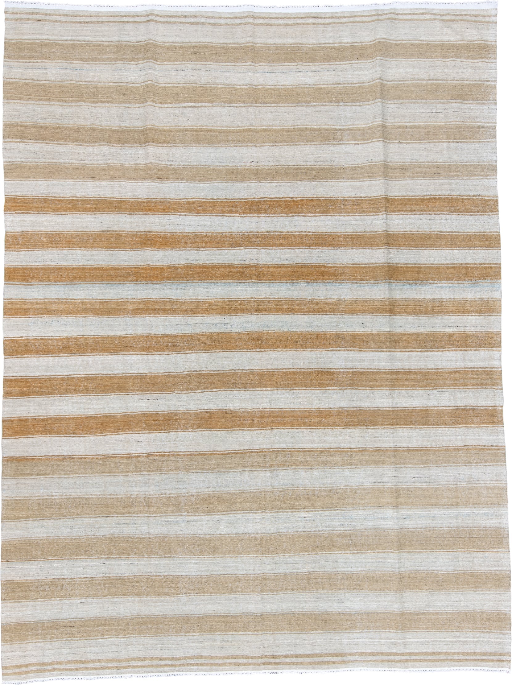 8' x 12' one-of-a-kind handmade vintage Kilim large size rug. Color palette: ivory, camel, gold, cream, beige
