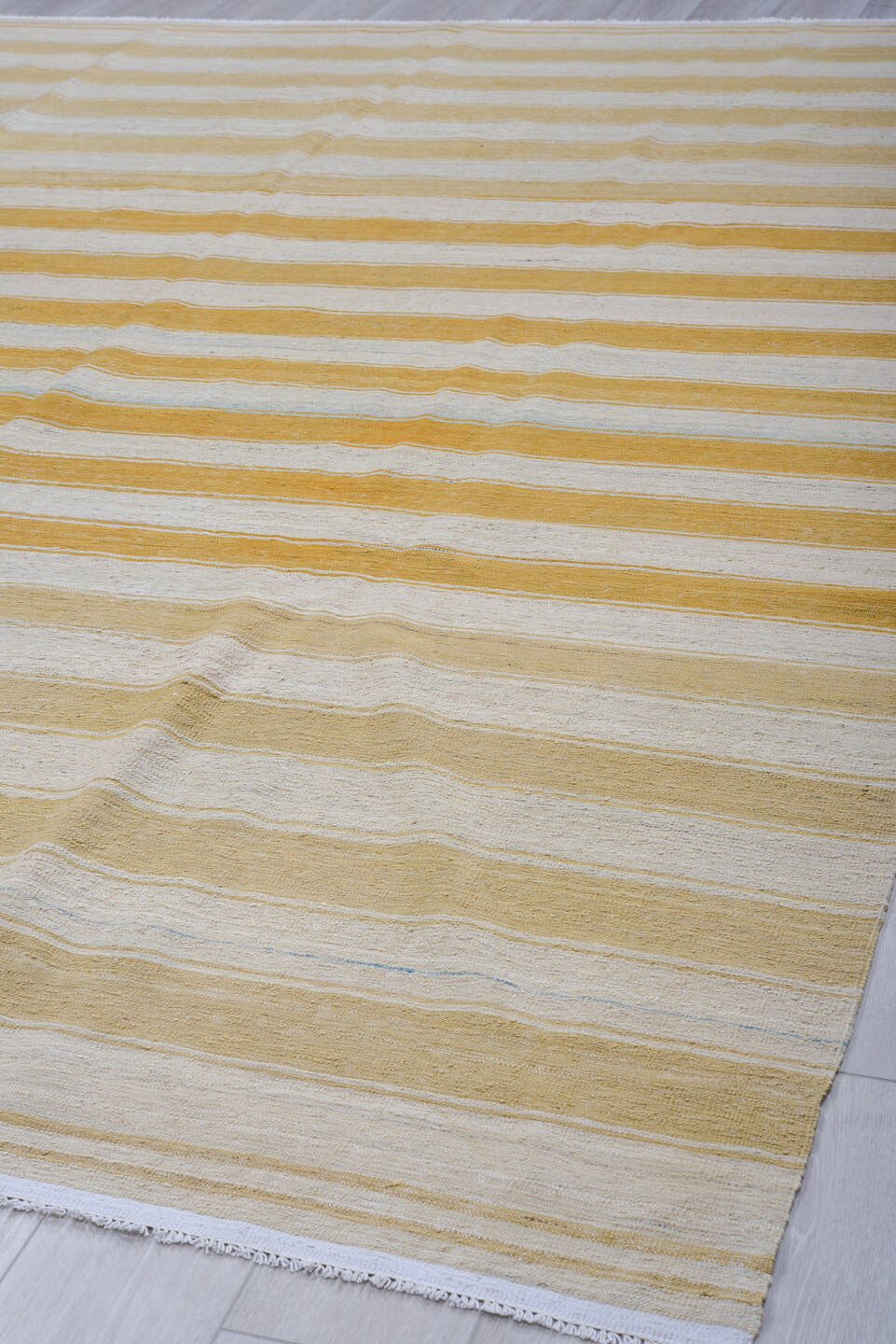 8' x 12' one-of-a-kind handmade vintage Kilim large size rug. Color palette: ivory, camel, gold, cream, beige