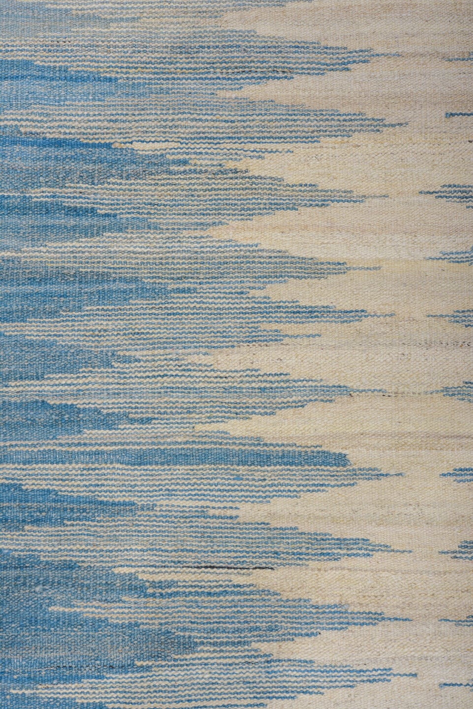 8' x 11' one-of-a-kind handmade vintage Kilim large size rug. Color palette: ivory, sky blue, camel, charcoal, cream