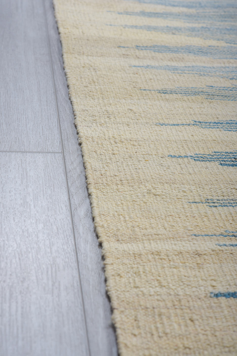 8' x 11' one-of-a-kind handmade vintage Kilim large size rug. Color palette: ivory, sky blue, camel, charcoal, cream