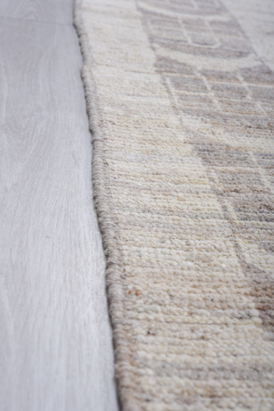 9' x 12' one-of-a-kind handmade vintage Tulu large size rug. Color palette: ivory, taupe, silver, beige, greige, gray