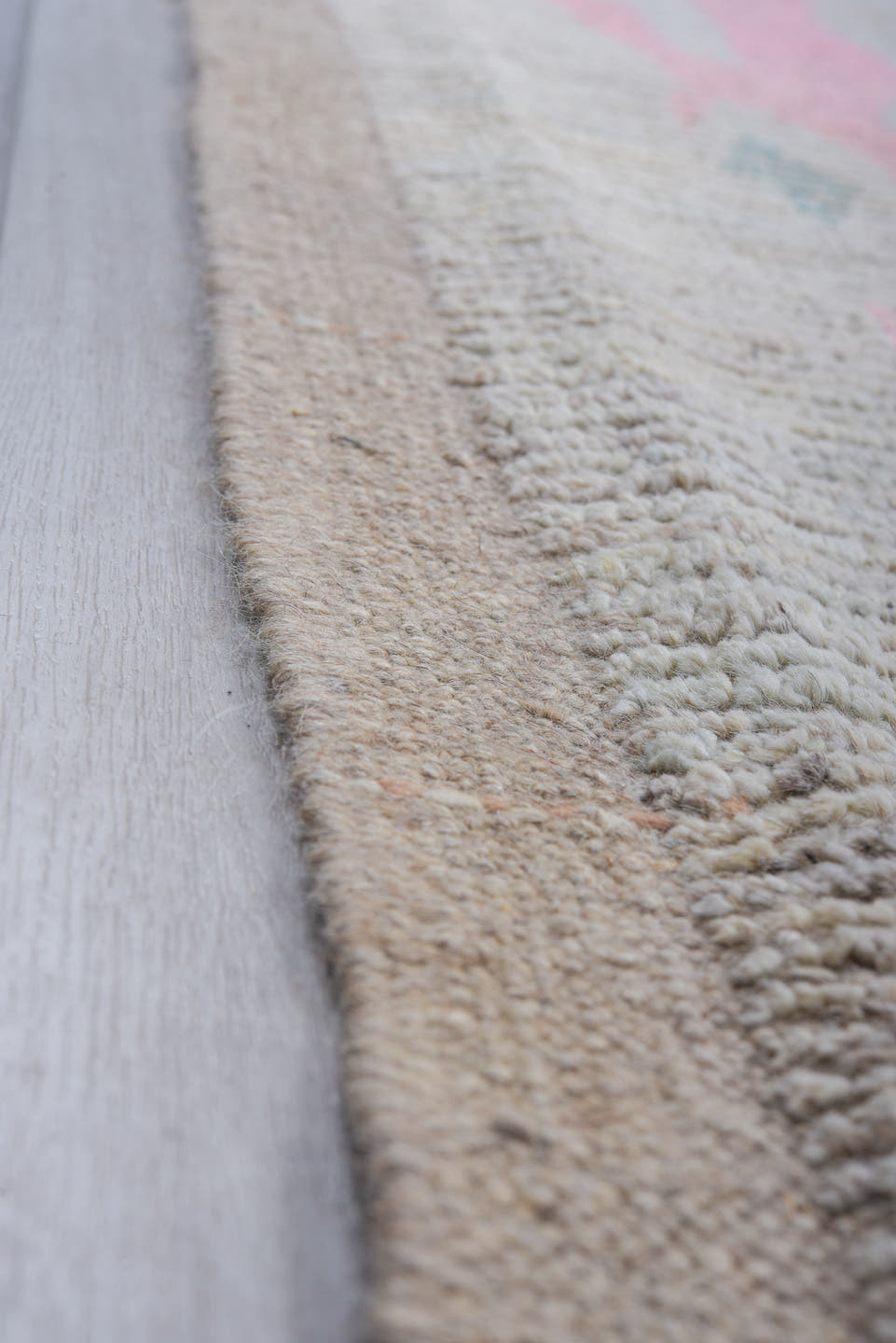 17' x 20' one-of-a-kind handmade vintage Tulu oversize rug. Color palette: ivory, sky blue, blush, camel, taupe, light blue