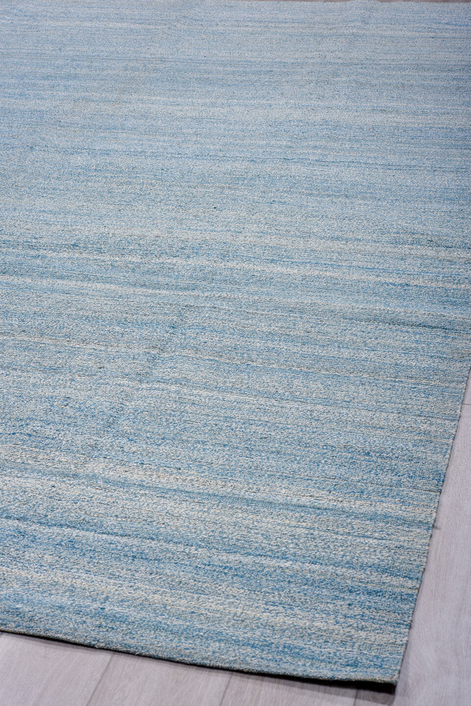 10' x 14' one-of-a-kind handmade vintage Kilim large size rug. Color palette: sky blue, powder blue, ice blue, ivory