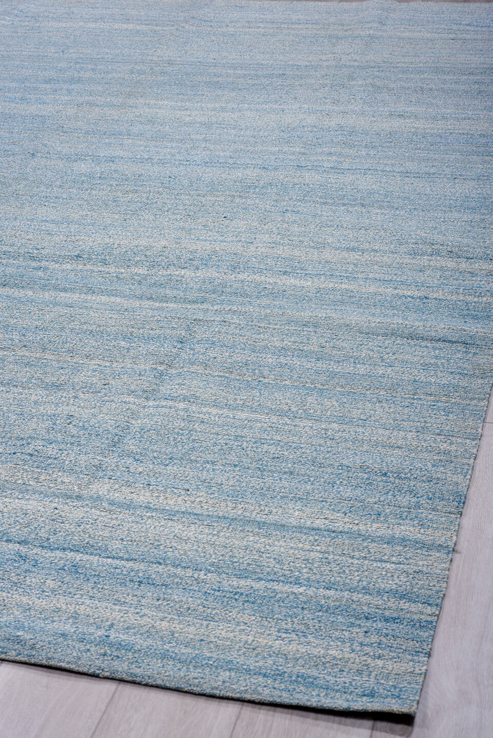 10' x 14' one-of-a-kind handmade vintage Kilim large size rug. Color palette: sky blue, powder blue, ice blue, ivory