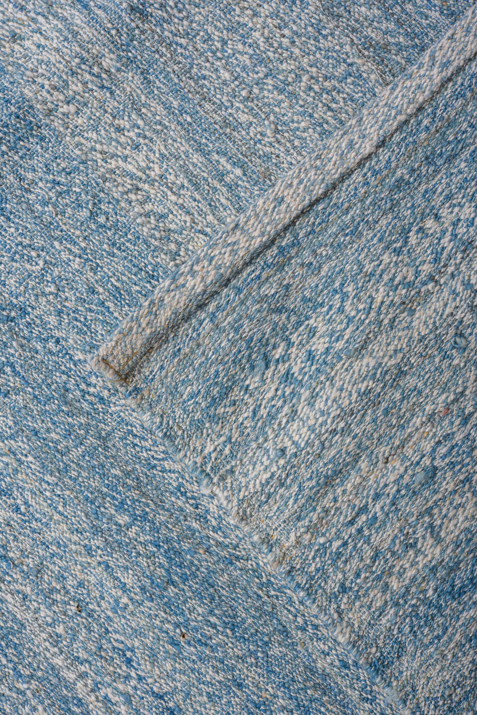 10' x 14' one-of-a-kind handmade vintage Kilim large size rug. Color palette: sky blue, powder blue, ice blue, ivory