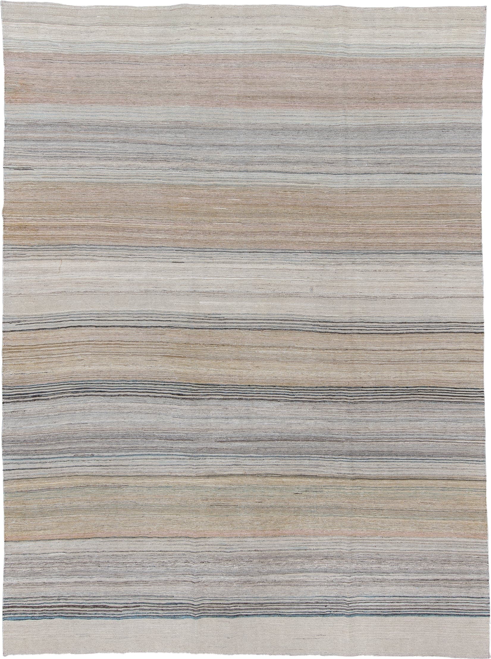10' x 14' one-of-a-kind handmade vintage Kilim large size rug. Color palette: ivory, taupe, sand, charcoal, blush, gray