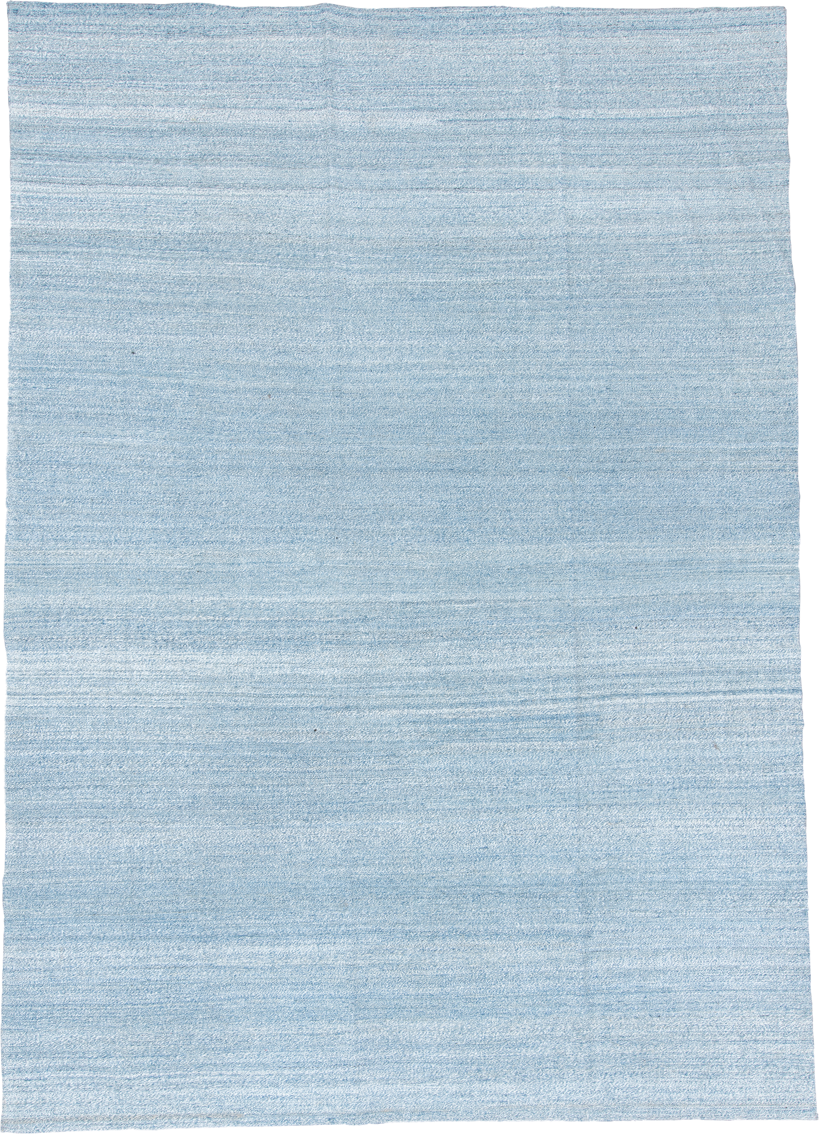 8' x 12' one-of-a-kind handmade vintage Kilim large size rug. Color palette: sky blue, powder blue, ivory, light blue