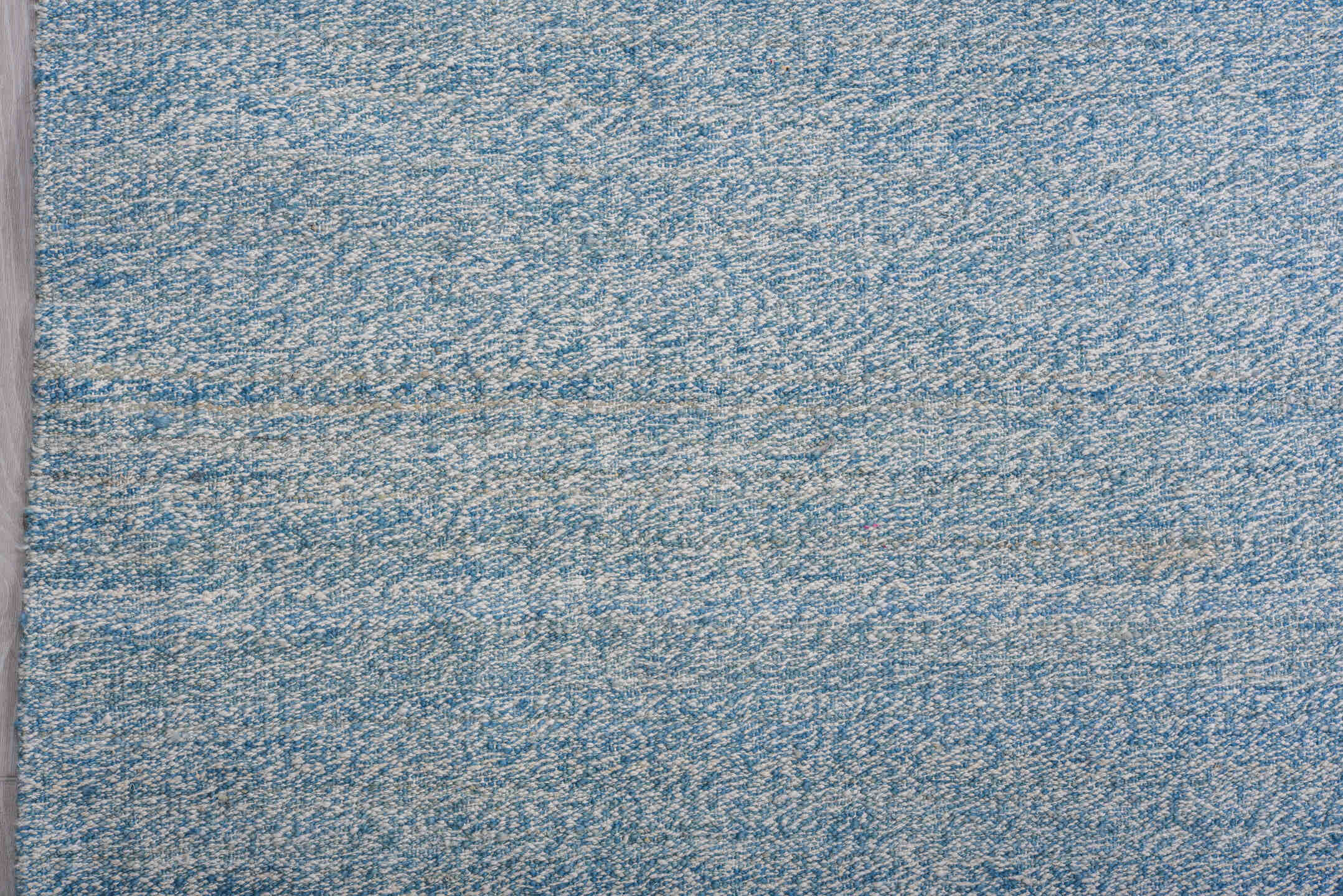 8' x 12' one-of-a-kind handmade vintage Kilim large size rug. Color palette: sky blue, powder blue, ivory, light blue
