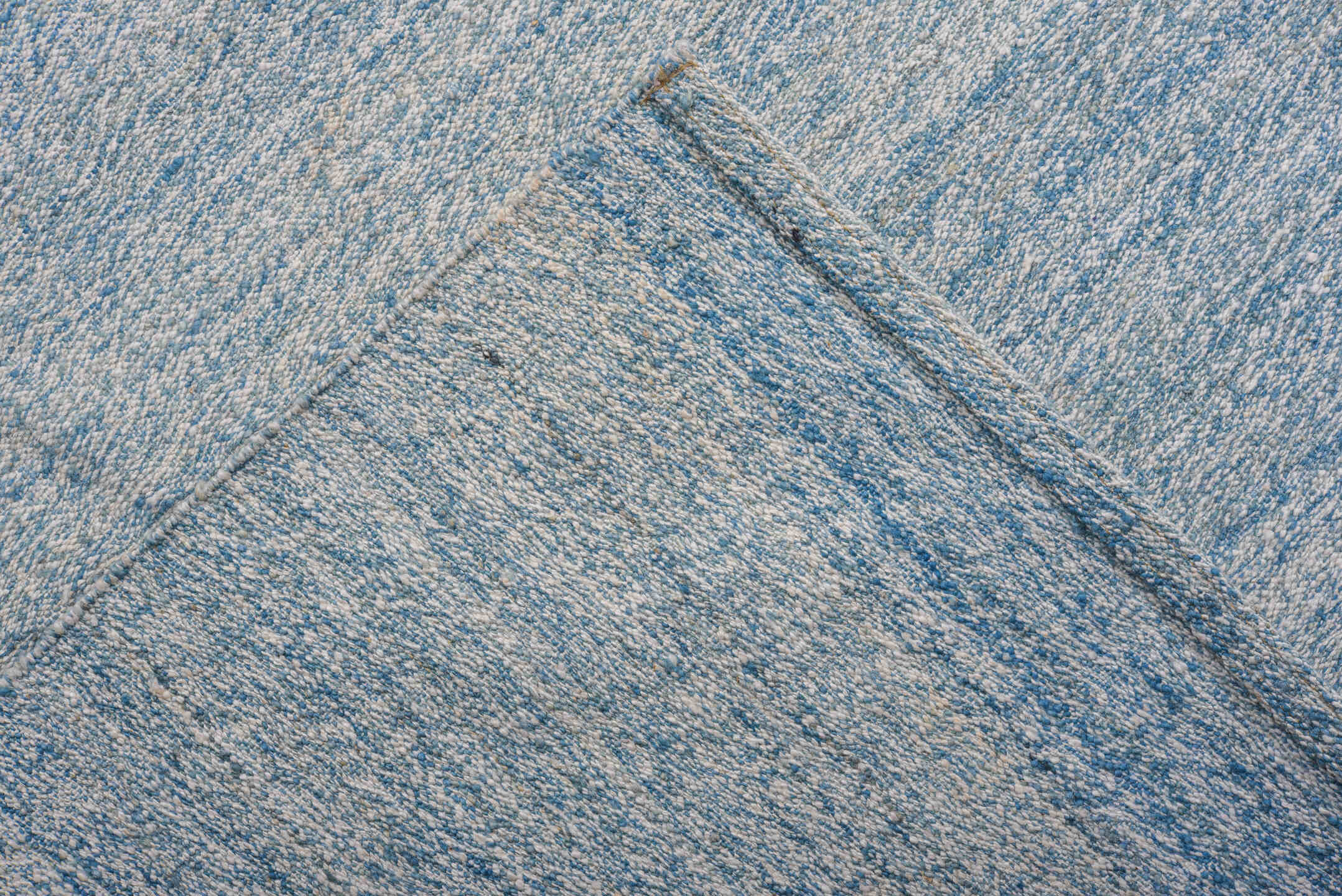 8' x 12' one-of-a-kind handmade vintage Kilim large size rug. Color palette: sky blue, powder blue, ivory, light blue
