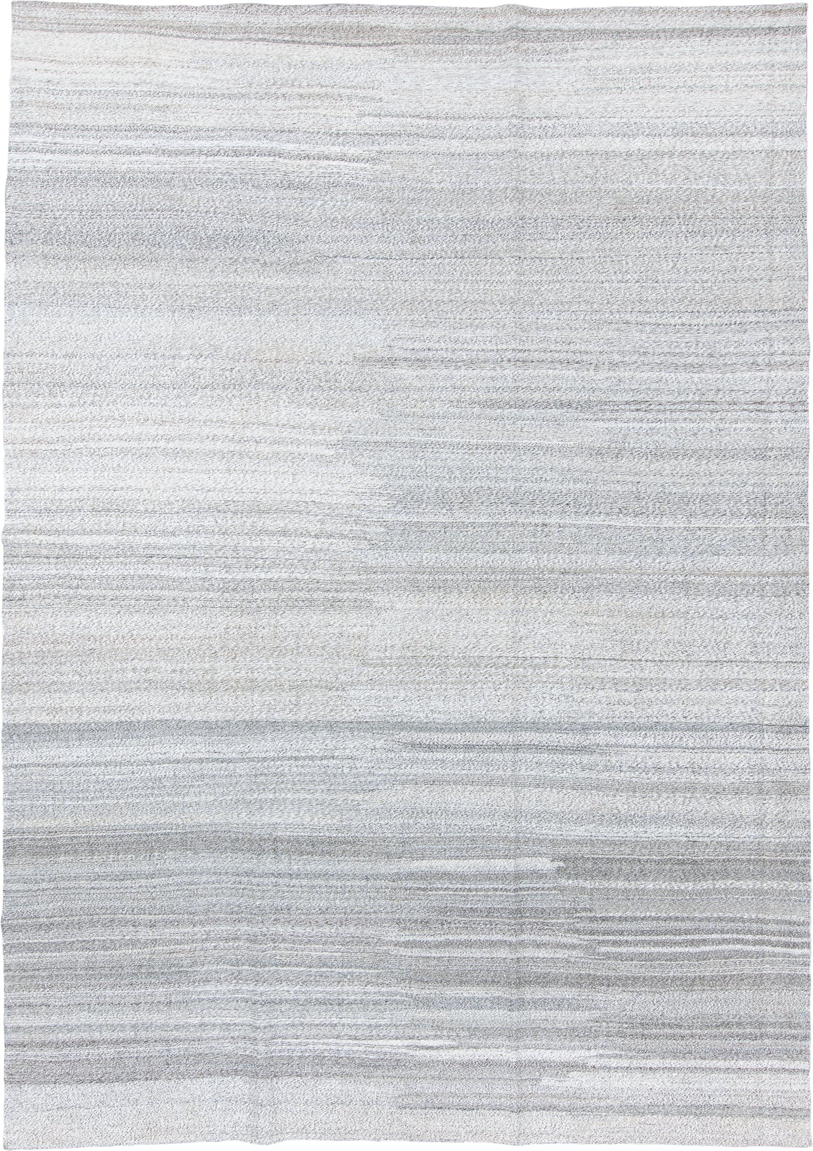 10' x 14' one-of-a-kind handmade vintage Kilim large size rug. Color palette: ivory, light gray, silver, taupe, gray, beige