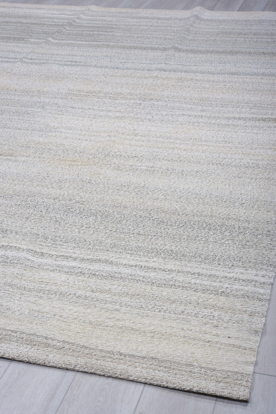 10' x 14' one-of-a-kind handmade vintage Kilim large size rug. Color palette: ivory, light gray, silver, taupe, gray, beige