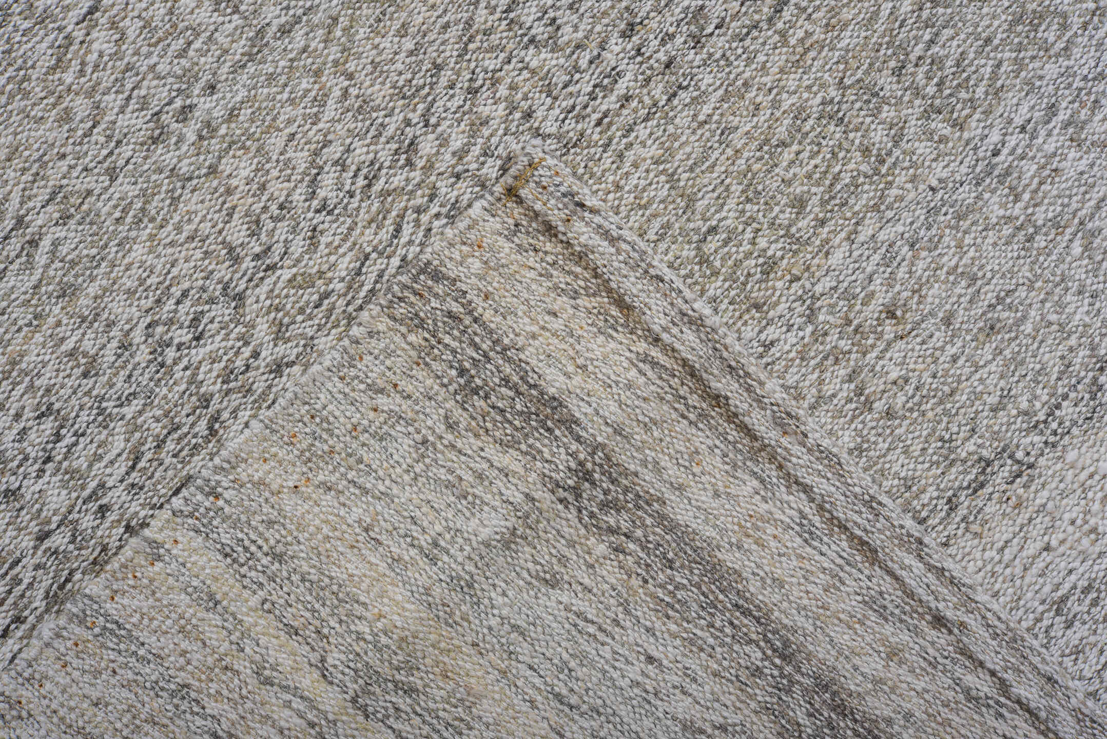 10' x 14' one-of-a-kind handmade vintage Kilim large size rug. Color palette: ivory, light gray, silver, taupe, gray, beige