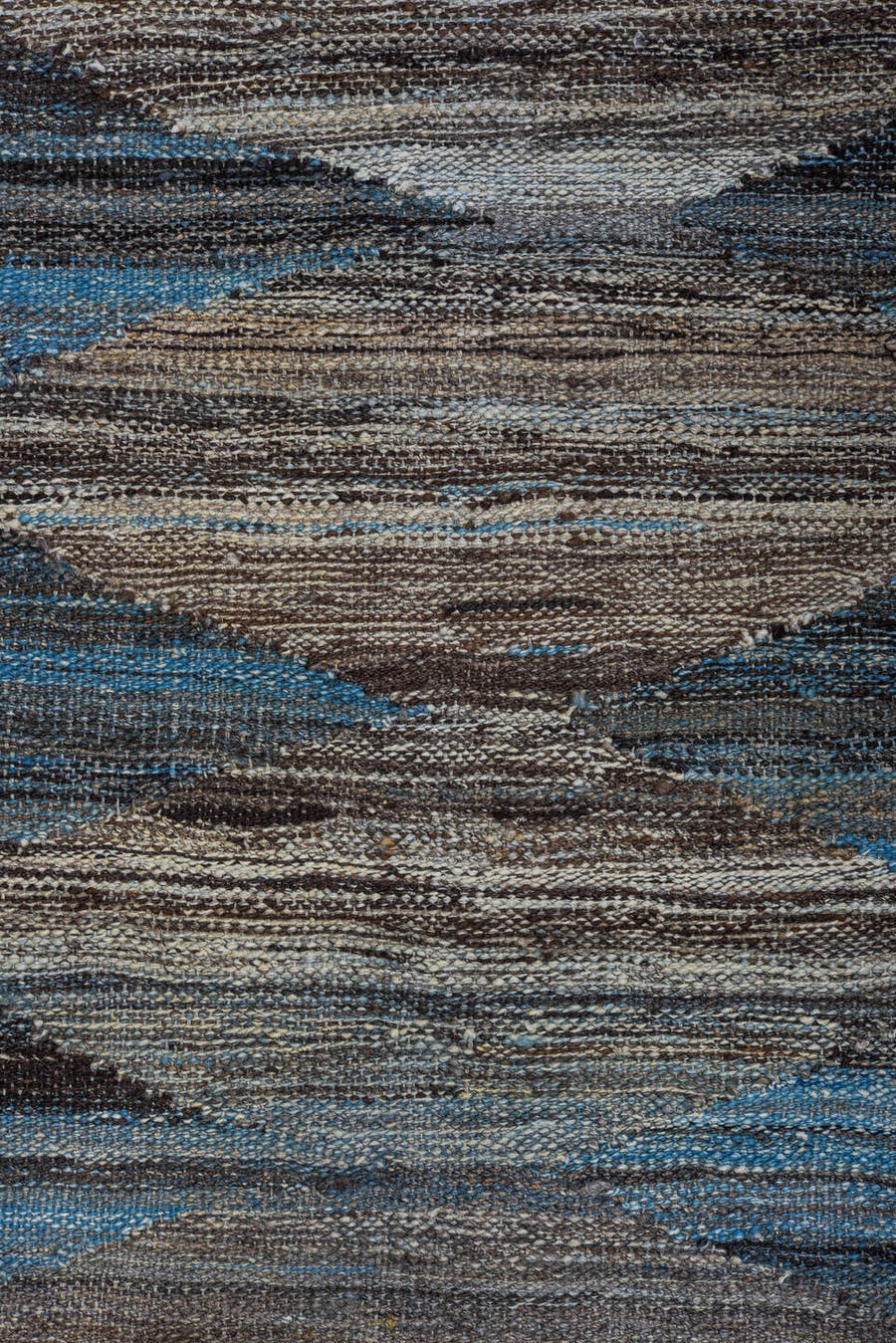 8' x 12' one-of-a-kind handmade vintage Kilim large size rug. Color palette: blue, taupe, ivory, charcoal, gray, beige