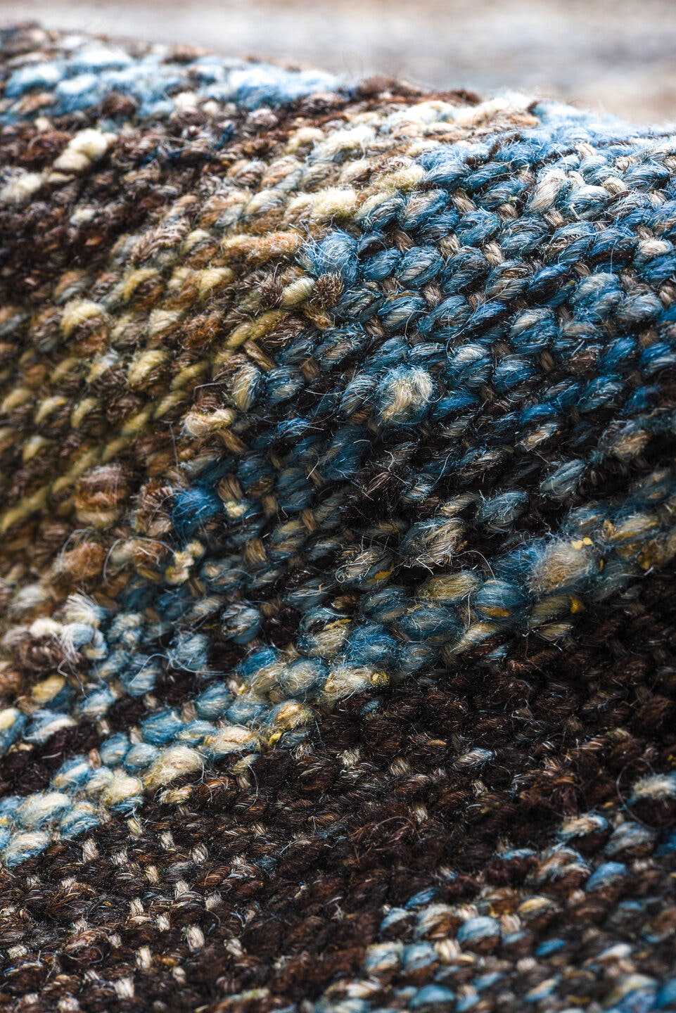 8' x 12' one-of-a-kind handmade vintage Kilim large size rug. Color palette: blue, taupe, ivory, charcoal, gray, beige
