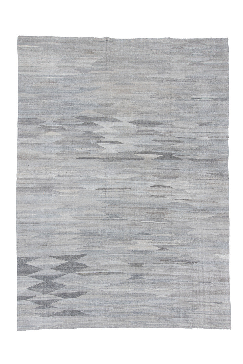 9' x 12' one-of-a-kind handmade vintage Kilim large size rug. Color palette: blue, dark gray, dim gray, gray, light blue
