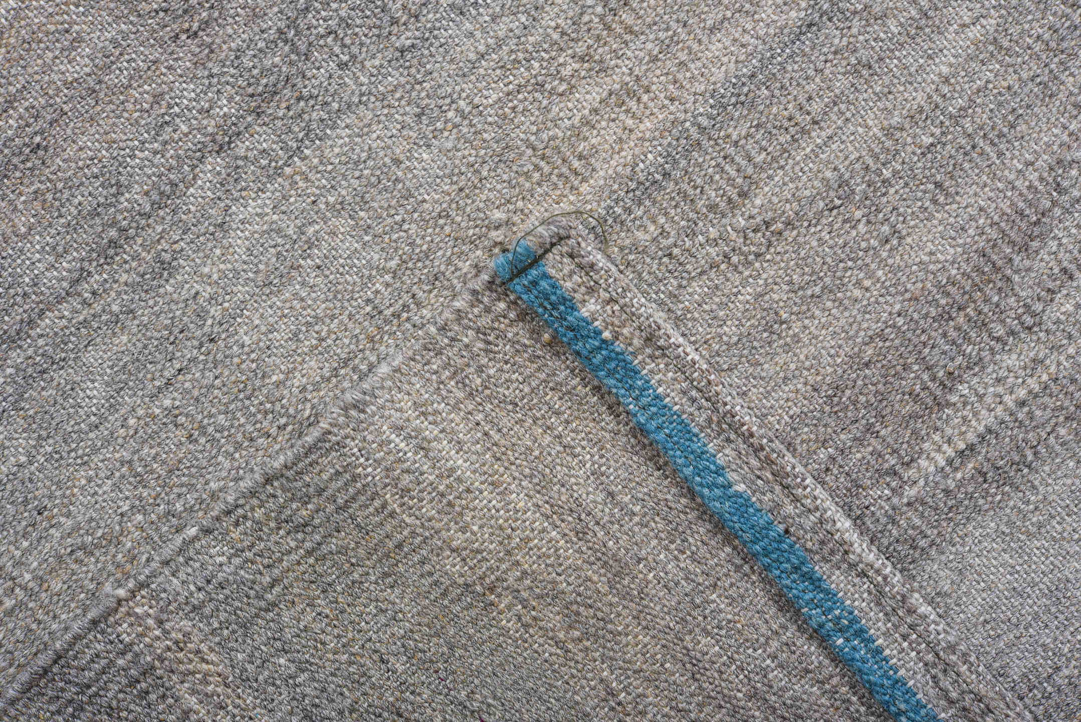 9' x 12' one-of-a-kind handmade vintage Kilim large size rug. Color palette: blue, dark gray, dim gray, gray, light blue