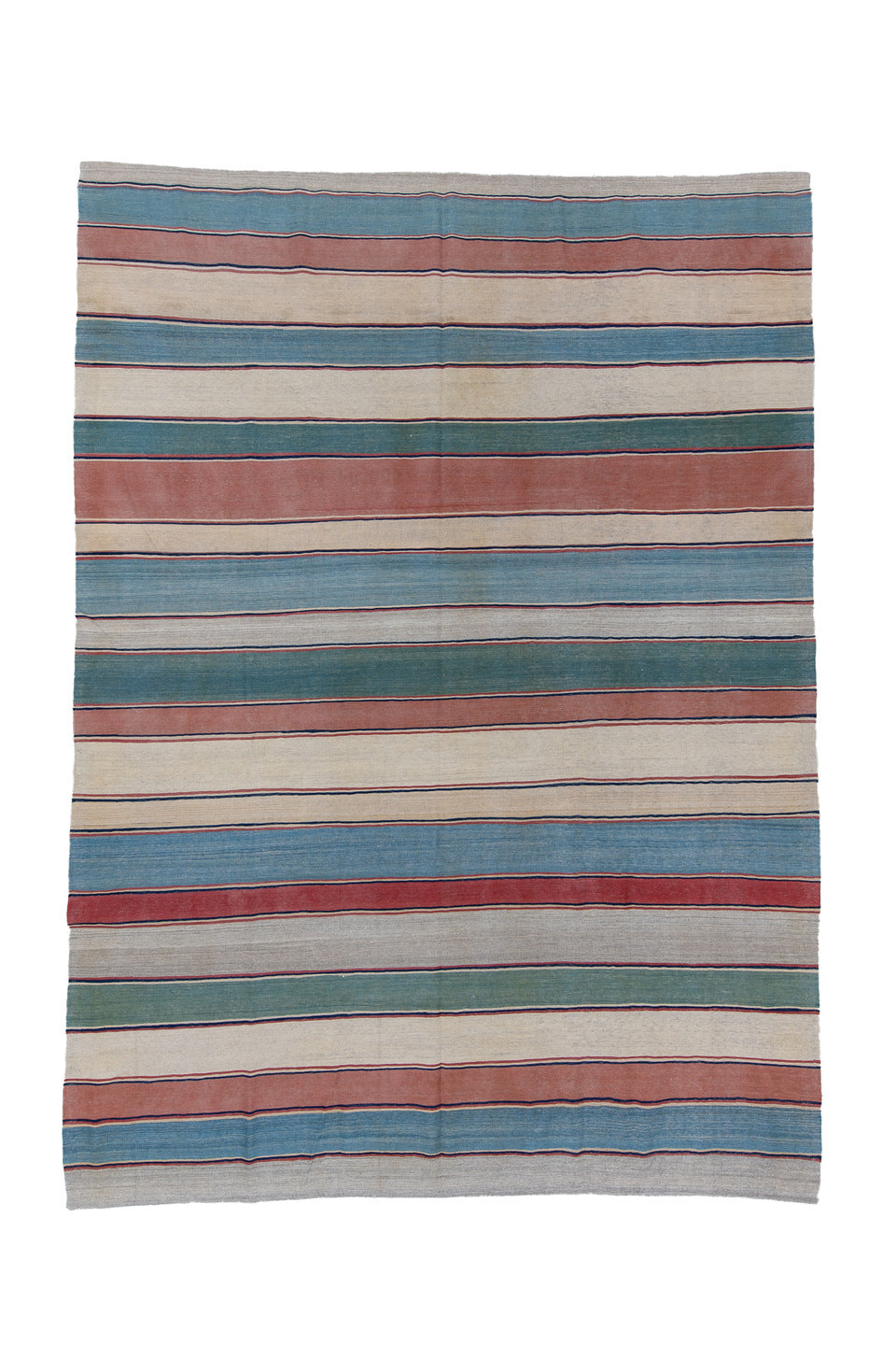 8' x 11' one-of-a-kind handmade vintage Kilim large size rug. Color palette: blue, brown, dark gray, fiord, gray, light blue