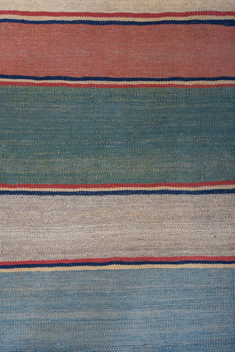 8' x 11' one-of-a-kind handmade vintage Kilim large size rug. Color palette: ivory, sky blue, rose, teal, navy, gray