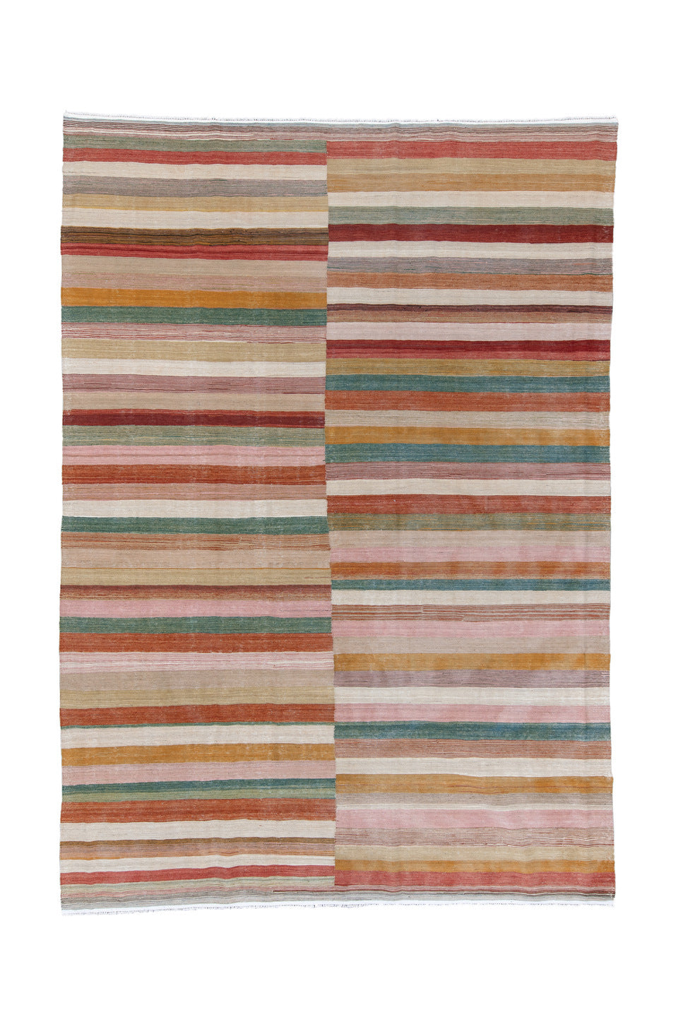 8' x 11' one-of-a-kind handmade vintage Kilim large size rug. Color palette: brown, gray, light gray, off-white, pink