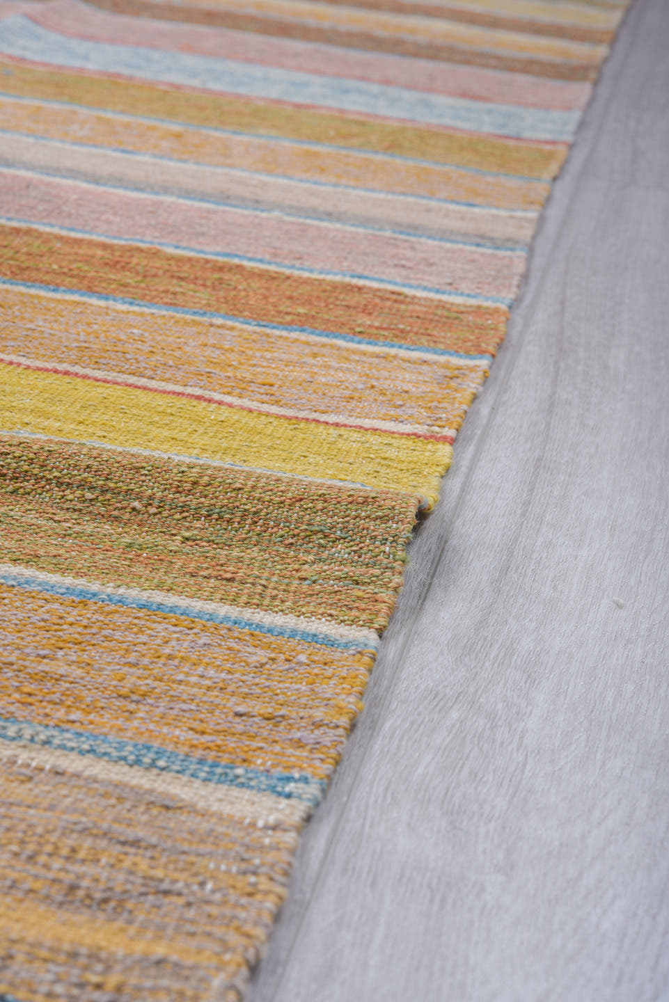 8' x 12' one-of-a-kind handmade vintage Kilim large size rug. Color palette: camel, ivory, pale_blue, blush, gold, muted_red
