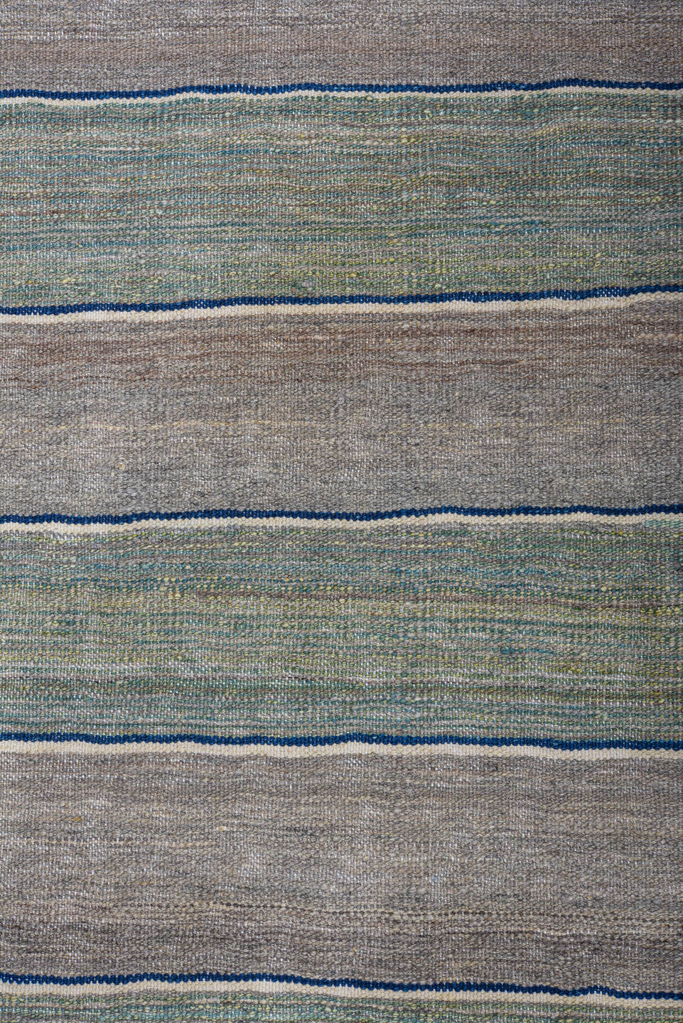 8' x 11' one-of-a-kind handmade vintage Kilim large size rug. Color palette: taupe, sage, slate, ivory, beige, gray, green