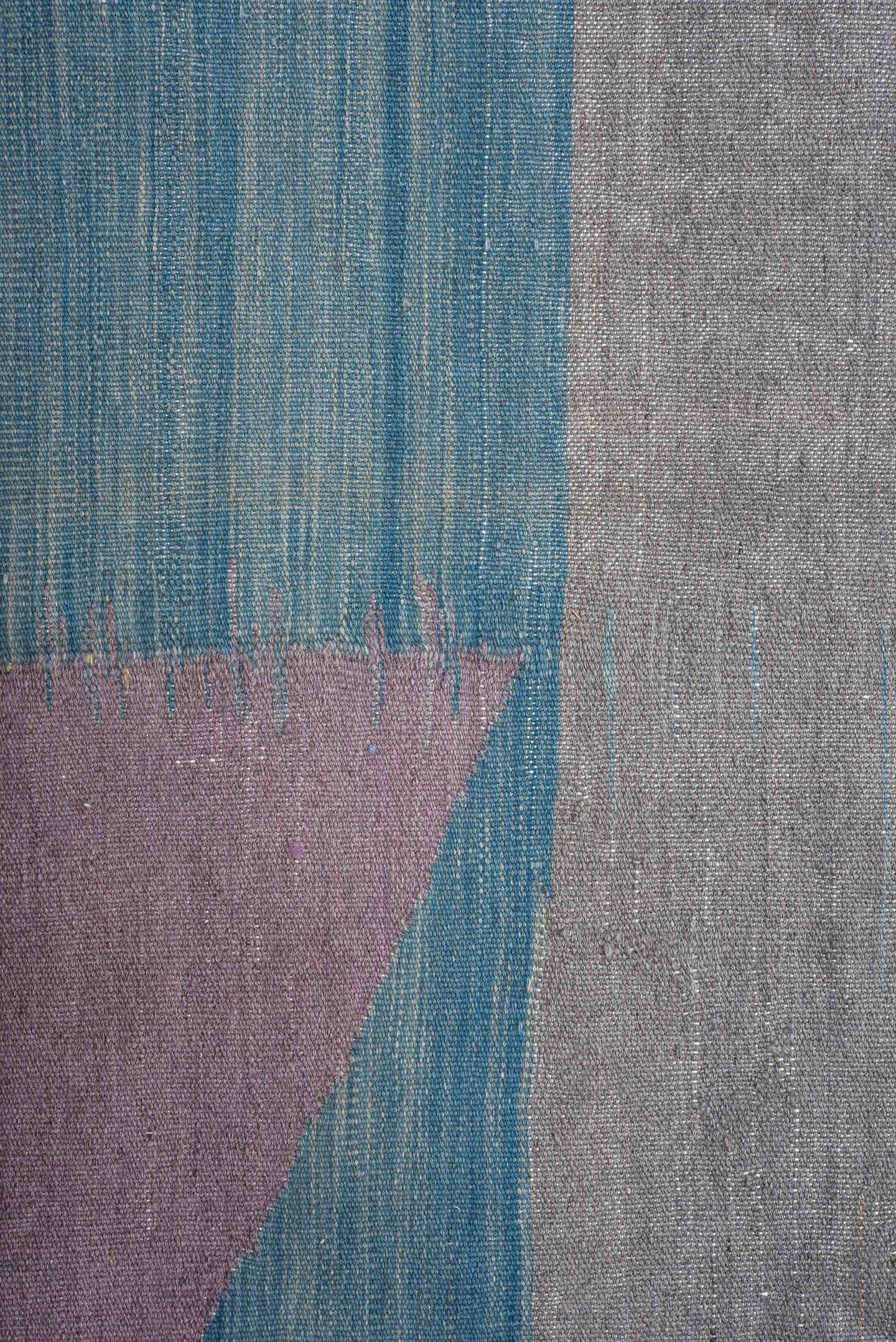 8' x 11' one-of-a-kind handmade vintage Kilim large size rug. Color palette: ivory, lavender, teal, rust, gray, rose, sage