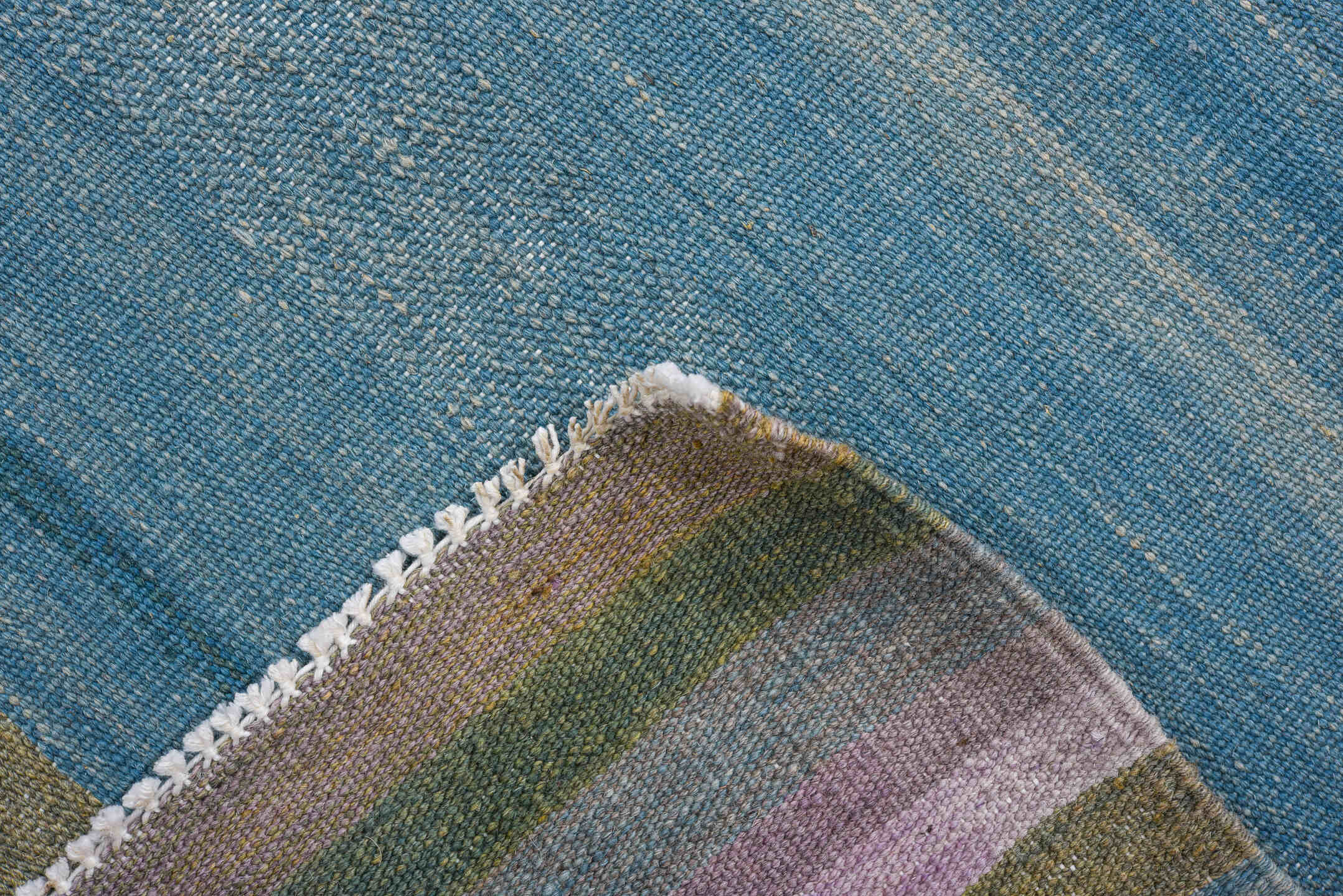 8' x 11' one-of-a-kind handmade vintage Kilim large size rug. Color palette: ivory, lavender, teal, rust, gray, rose, sage