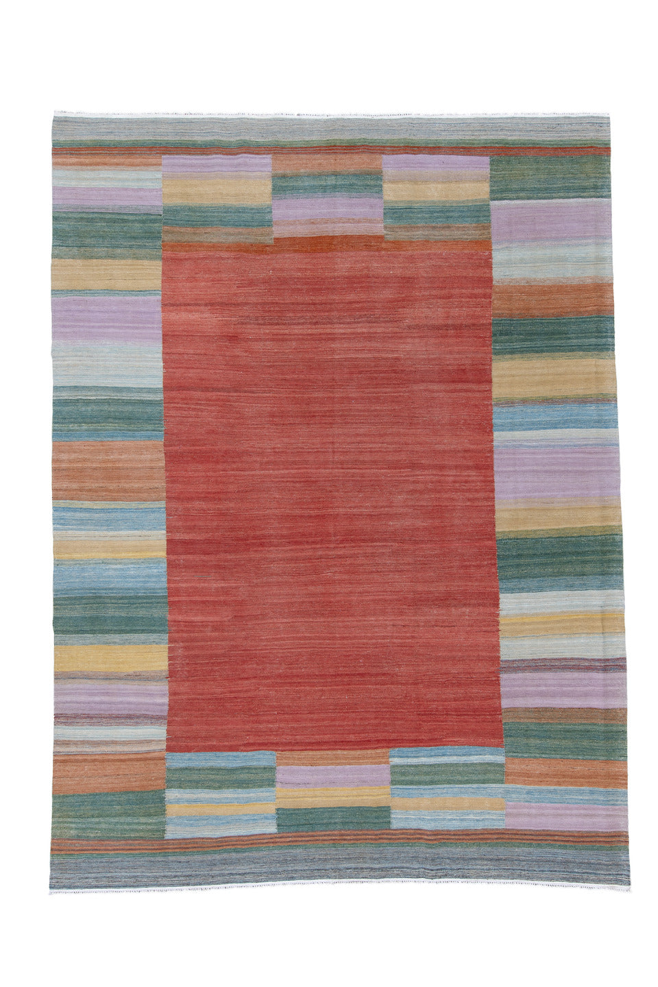 8' x 12' one-of-a-kind handmade vintage Kilim large size rug. Color palette: blue, brown, dark gray, gainsboro, gray