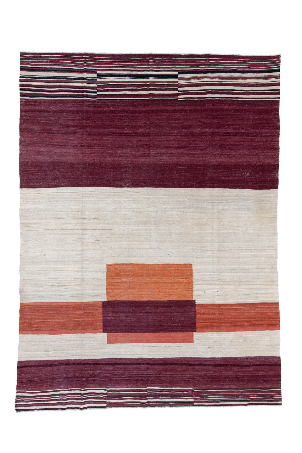 8' x 12' one-of-a-kind handmade vintage Kilim large size rug. Color palette: blue, brown, dark gray, gray, light blue
