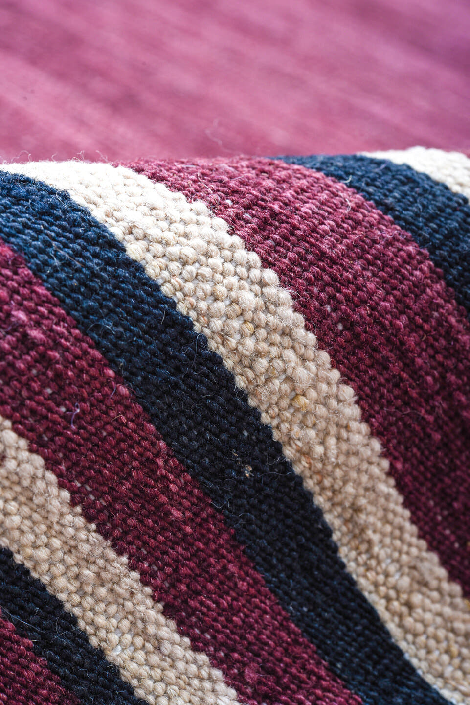 8' x 12' one-of-a-kind handmade vintage Kilim large size rug. Color palette: ivory, burgundy, plum, rust, charcoal, pink
